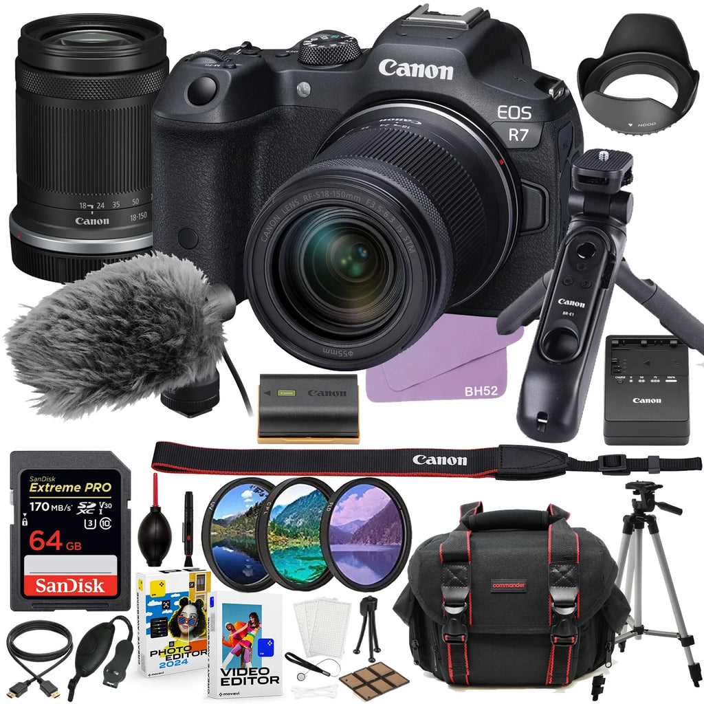 Canon EOS R7 Mirrorless Camera with 18-150mm Lens, Microphone, Tripod Grip, 64GB Accessory Bundle (37 Items) O698