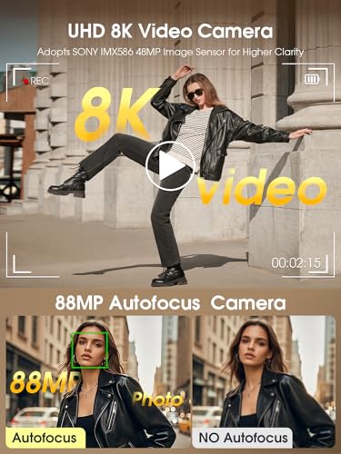 8K Digital Camera, 88MP, WiFi, Touch Screen, 16X Zoom, Autofocus, Anti-Shake, Dual Camera, 2 Batteries, 64GB Card, Flash, Lens Hood P24850