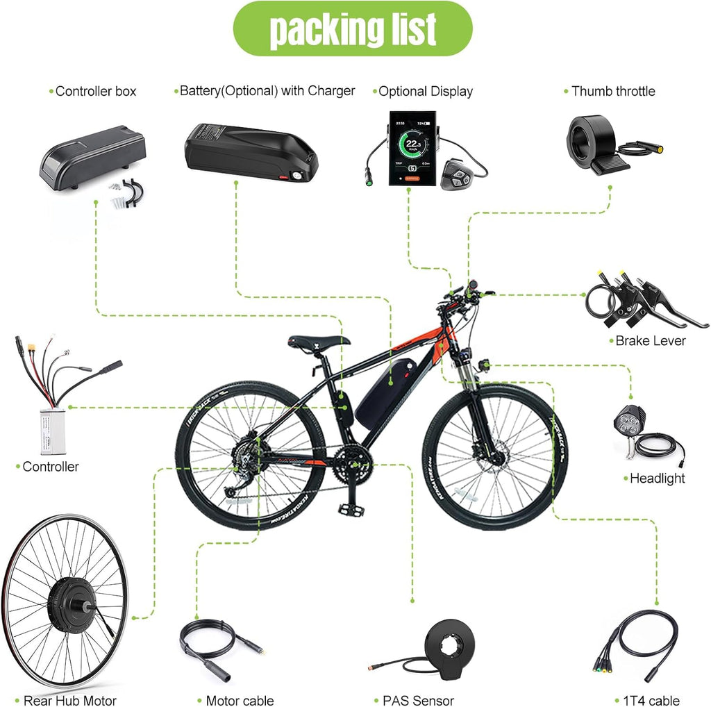 48V 500W Rear Hub Motor Kit Electric Bicycle Conversion Kit 26" Wheel with 860C Display E61370
