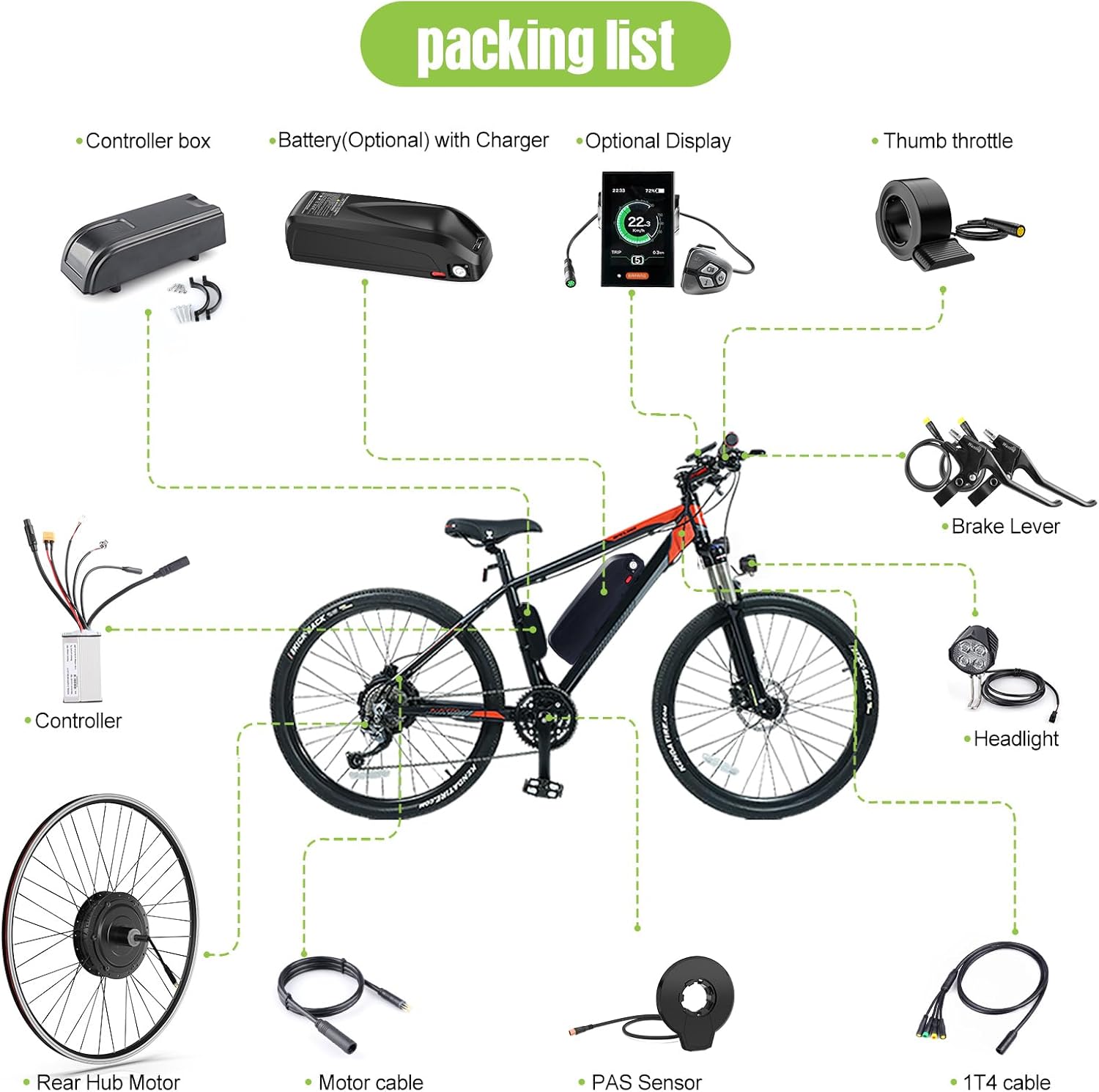 48V 500W Rear Hub Motor Kit Electric Bicycle Conversion Kit 26" Wheel with 860C Display E61370