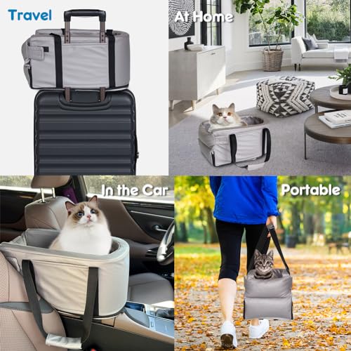 Small Dog Car Seat Center Console, Waterproof Grey Leather Pet Booster X62758