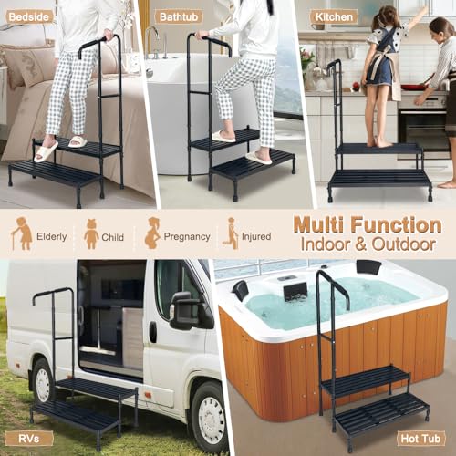 Two Step Stool with Handle Adjustable Wide Platform W663