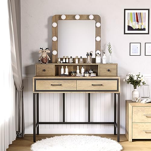White Vanity with 4 Drawers and Lighted Mirror X504095