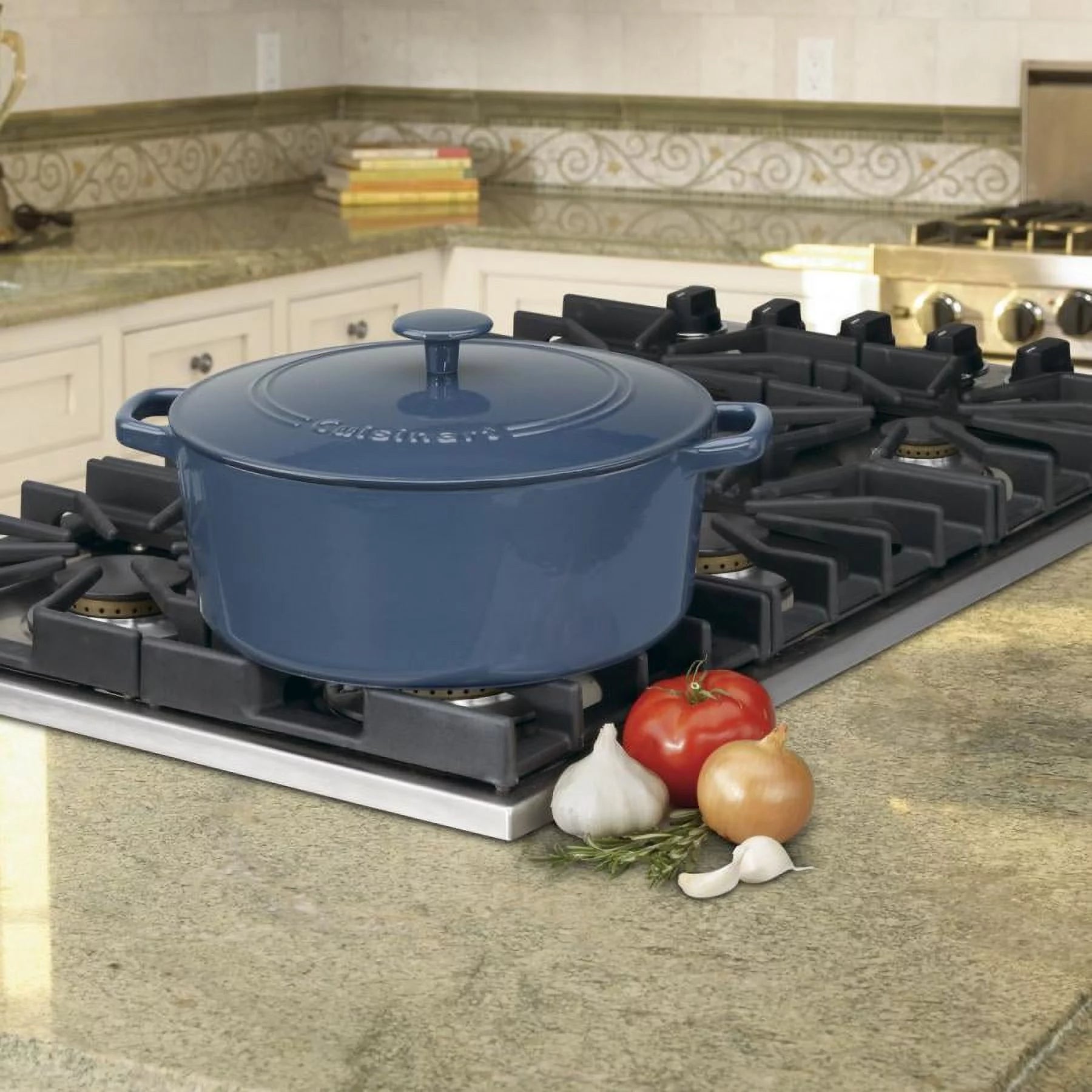 Enameled Cast Iron 7 Qt. Round Covered Casserole Provencal Blue E615852