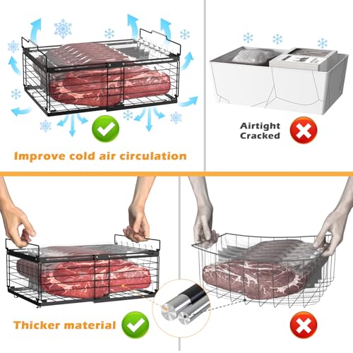 2 Pack Expandable Metal Freezer Organizer Bins with Handle E98535