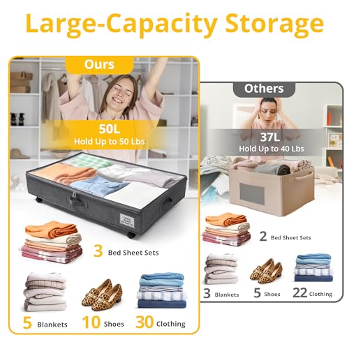 Under Bed Storage with Wheels, 2 Pack, Large Capacity F680047