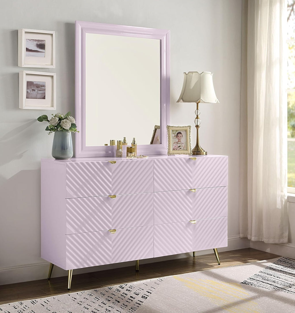 6-Drawer Pink Wood Metal Dresser C784