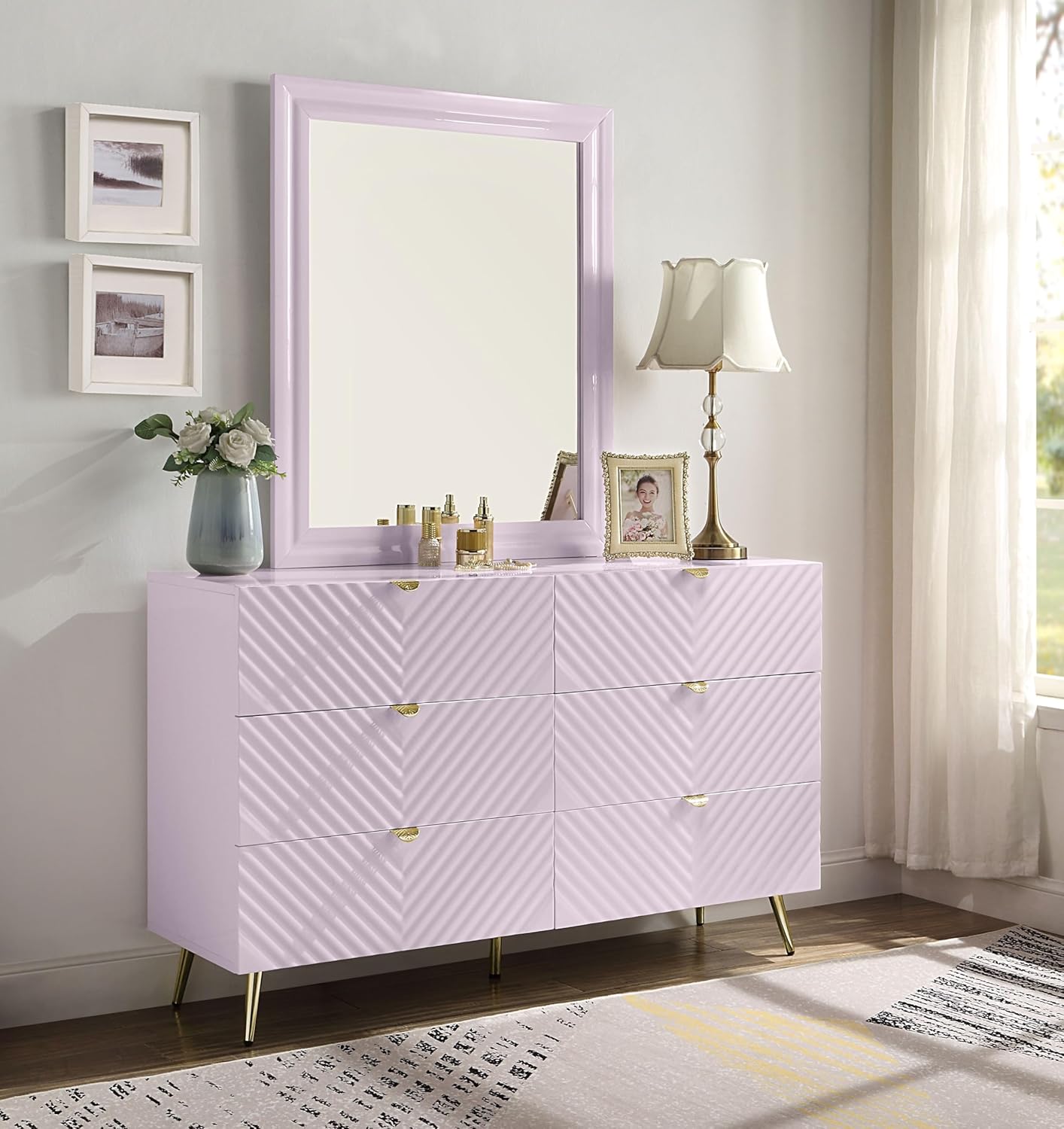 6-Drawer Pink Wood Metal Dresser C784