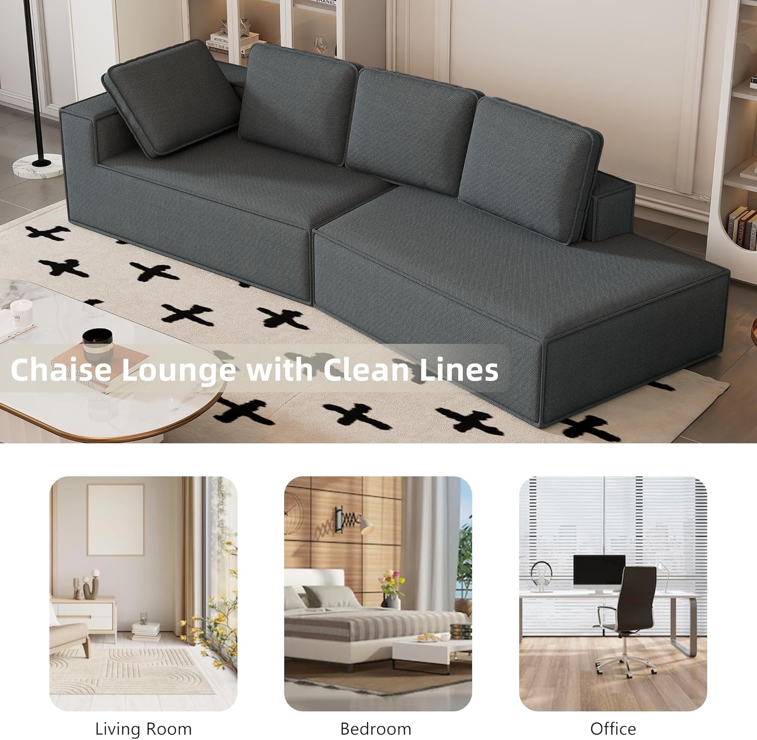 Grey Chaise Lounge Sofa Sleeper Sofa L29184