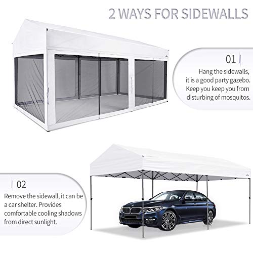 10 Foot by 20 Foot White Rectangular Pop Up Canopy with Removable Sidewalls and Wheeled Carry Bag Y190378