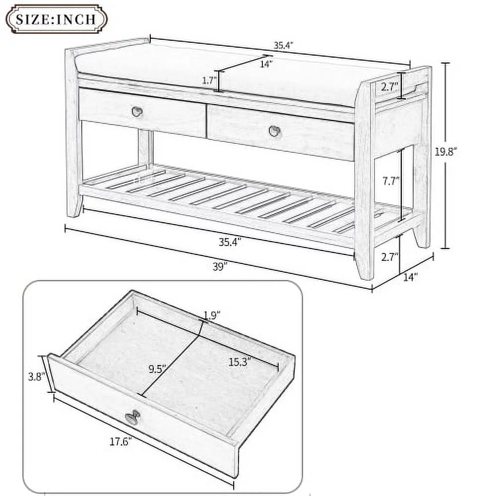 Espresso Shoe Rack with Cushioned Seat and Drawers J126