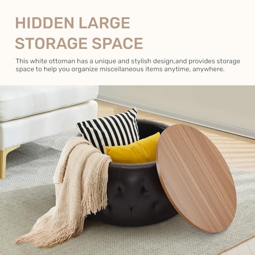 Velvet Round Storage Ottoman with Wooden Lid P118958