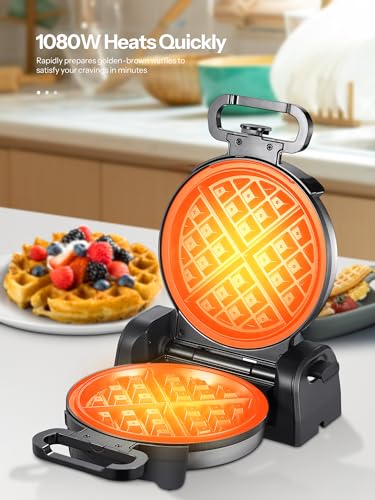 Double Belgian Waffle Maker 180°Flip Nonstick Stainless Steel Y855259