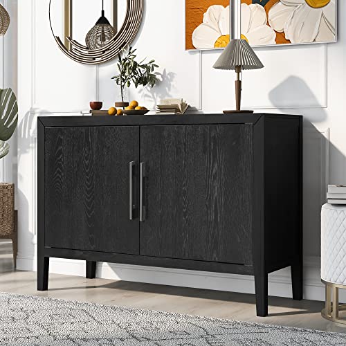 Black Sideboard Storage Cabinet with 4 Doors and Adjustable Shelves G915