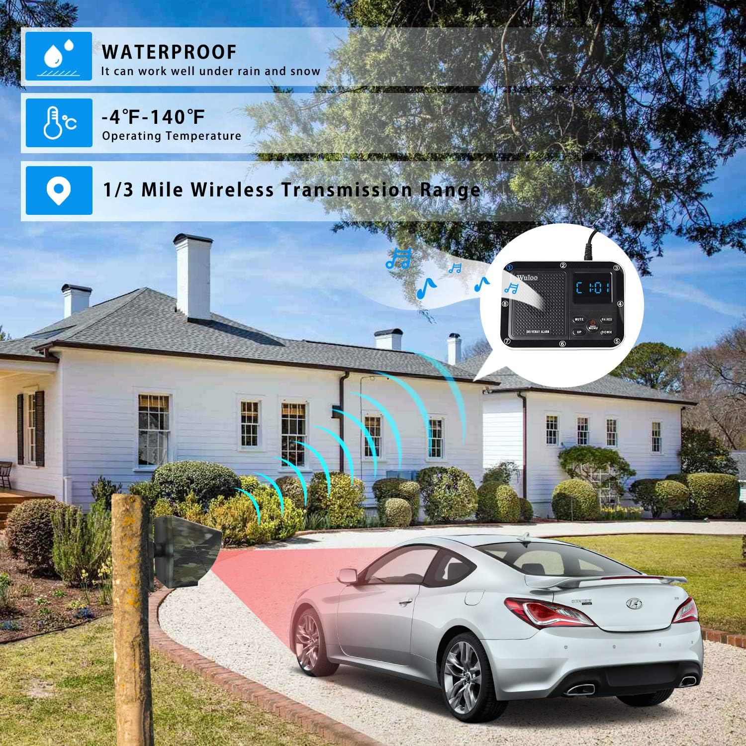 1800 Ft Wireless Outdoor Motion Sensor Driveway Alarm System H4312
