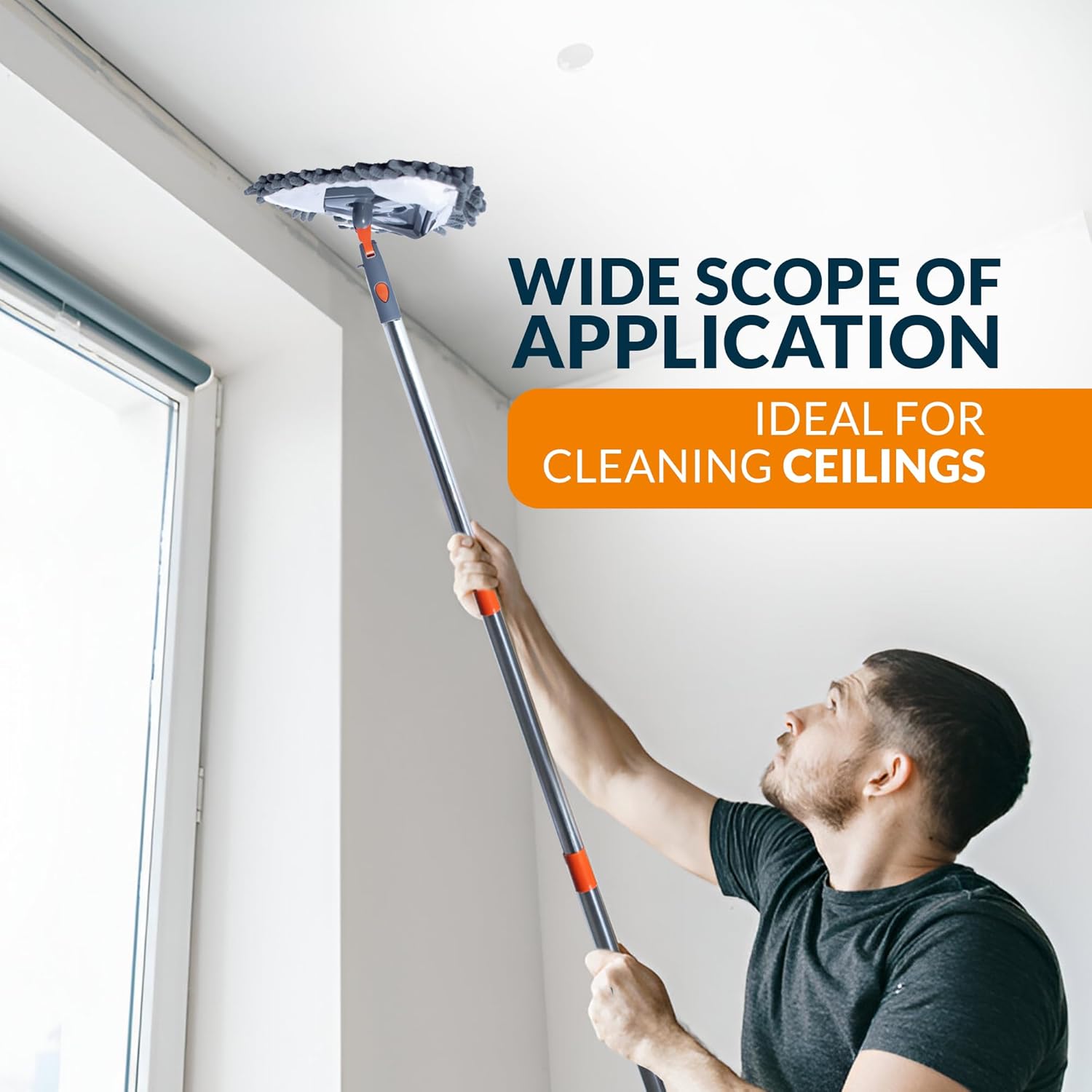 Wall Cleaning Mop with Long Handle 85 inches, 6 Microfiber Reusable Mop T71210