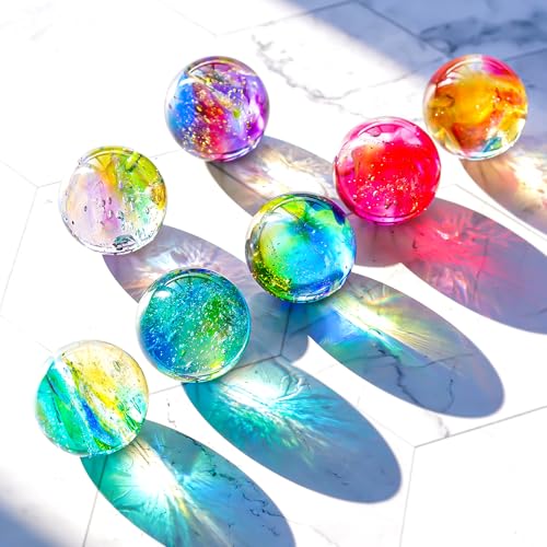 7 Pcs Crystal Glass Decorative Ball Set with LED Wooden Base X3427