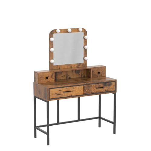 White Vanity with 4 Drawers and Lighted Mirror X504095