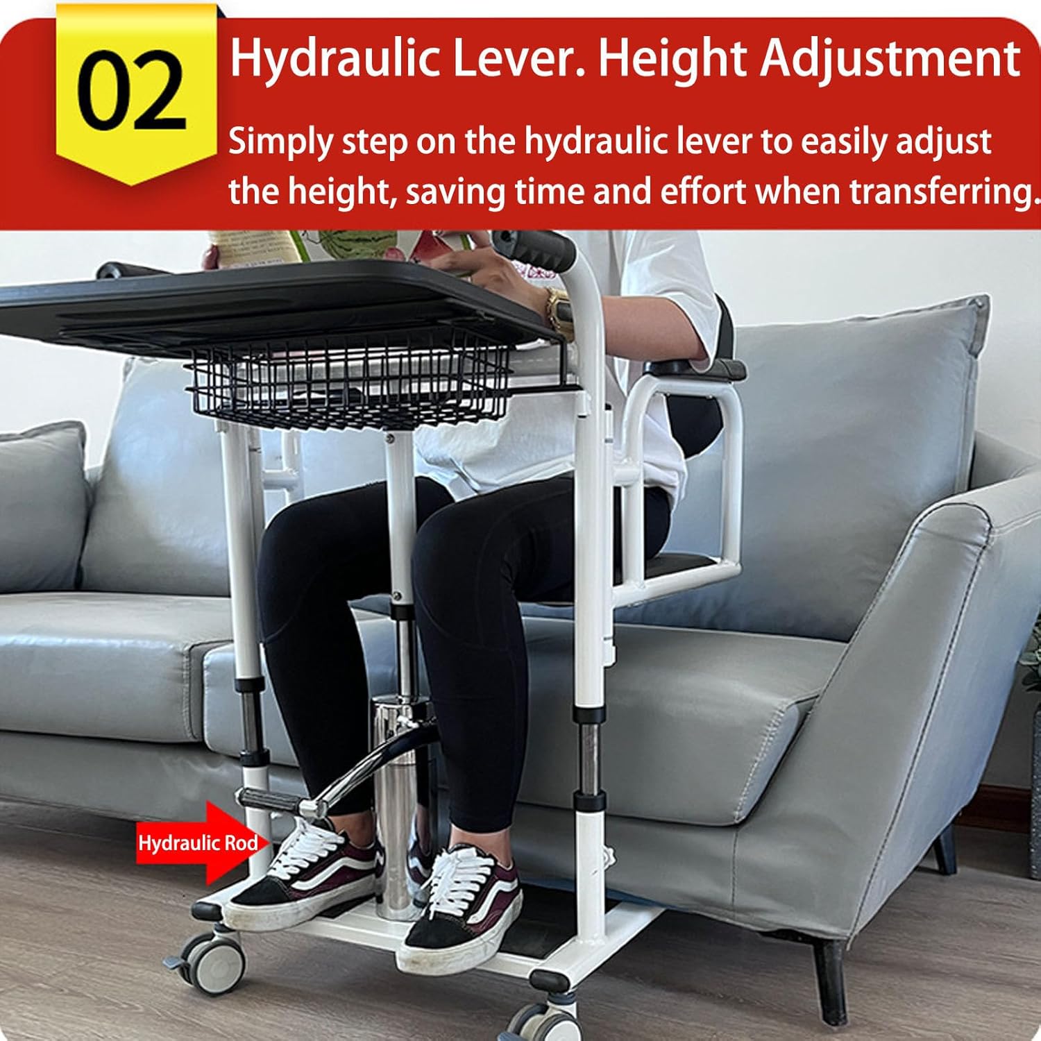 Hydraulic Patient Lift Transfer Chair with 180° Split Seat, Load 440 Lbs. R42715