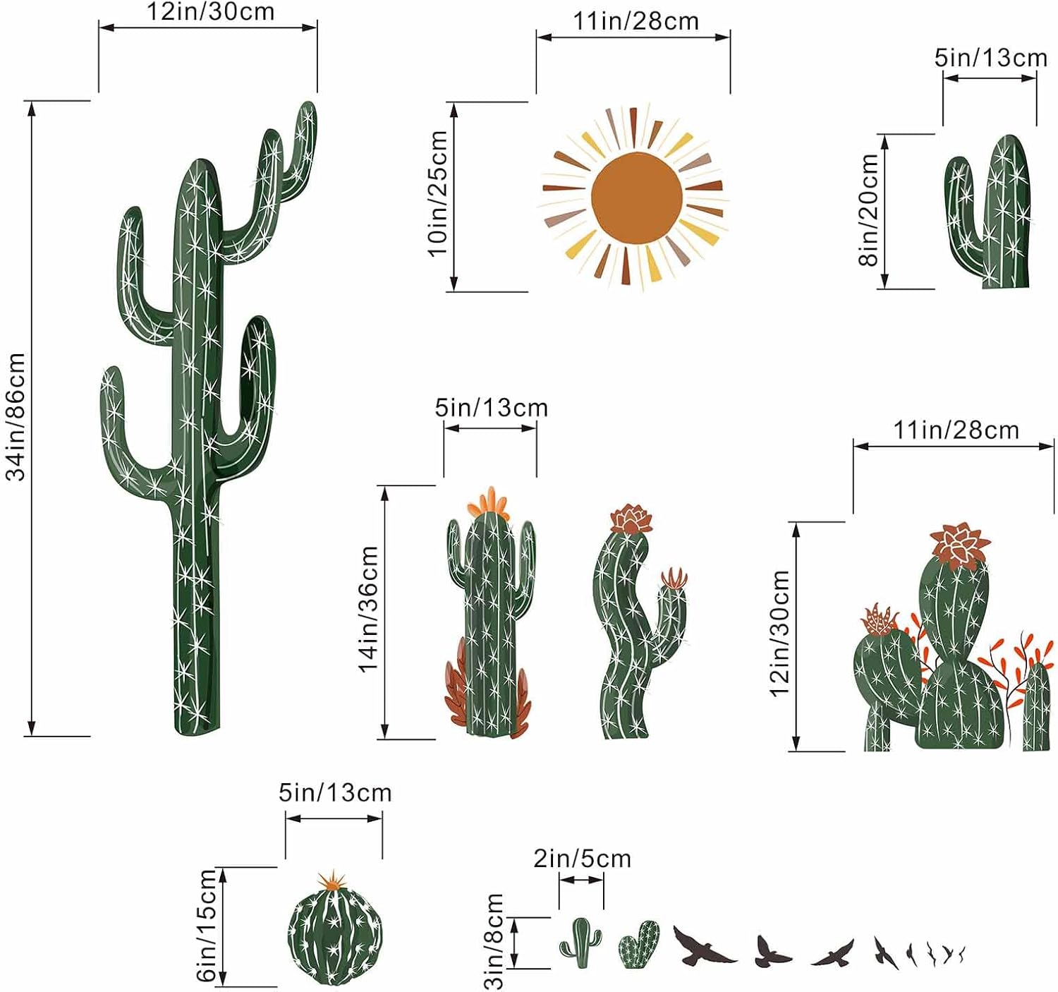 Green Plants Tropical Desert Cacti Wall Decals C1999