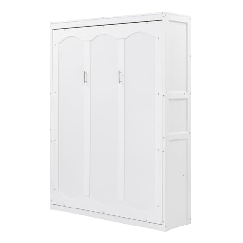 Gray Queen Size Wood Murphy Wall Bed with Shelves T522934
