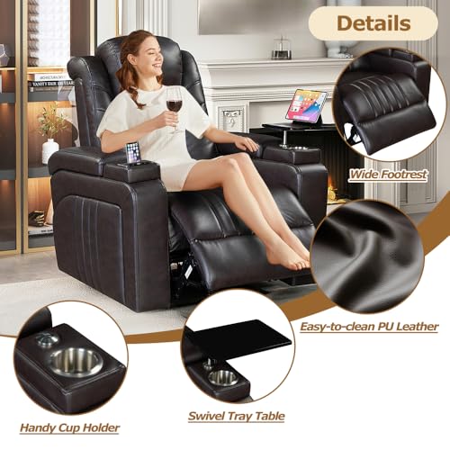 Brown Power Recliner with Power Adjustable Headrest, Wireless Charging Device, USB Port, Storage Arms, Cup Holder and Swivel Tray Table J52197