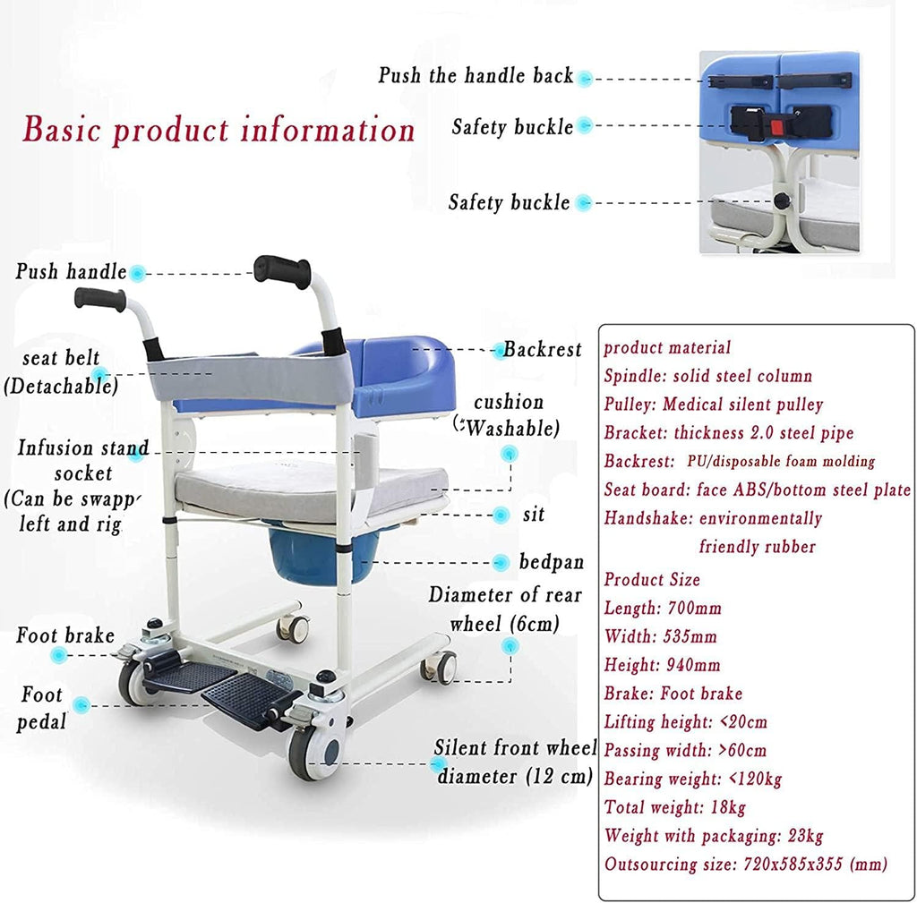 Brown Patient Moving Chair with Removable Cushion and Commode G59743