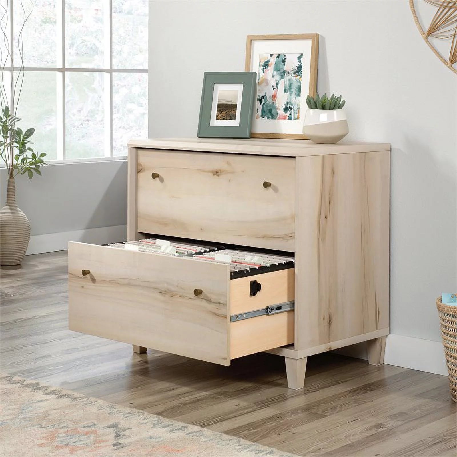 Contemporary Engineered Wood Lateral File Cabinet in Maple W923