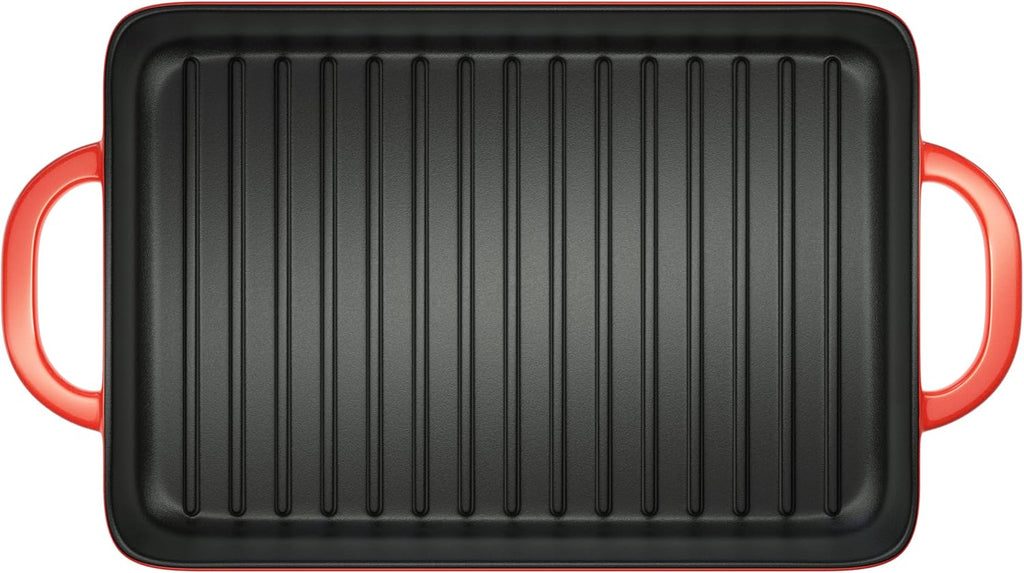 Red Enamel Cast Iron Grill Pan D244