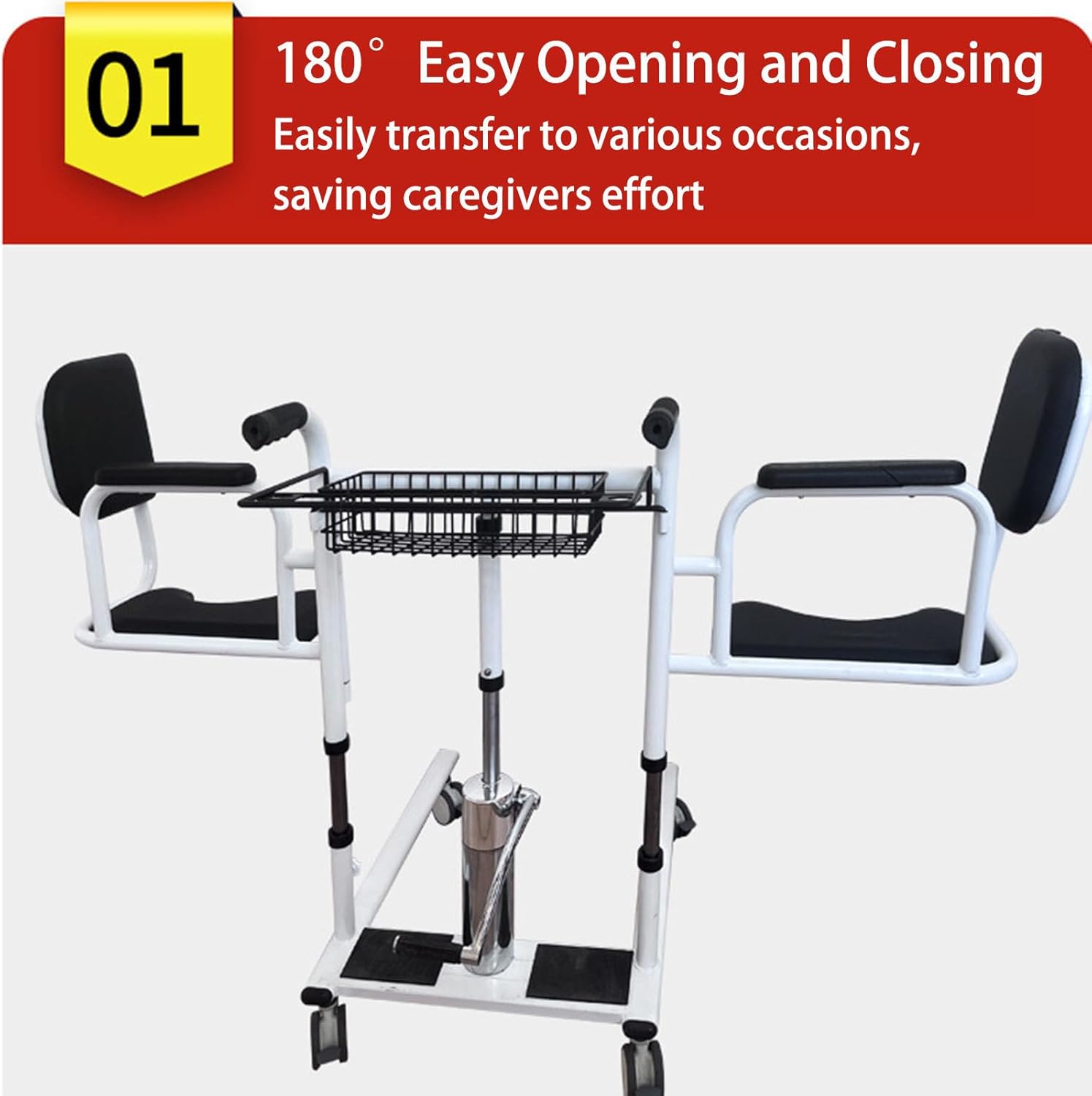 Hydraulic Patient Lift Transfer Chair with 180° Split Seat, Load 440 Lbs. R42715