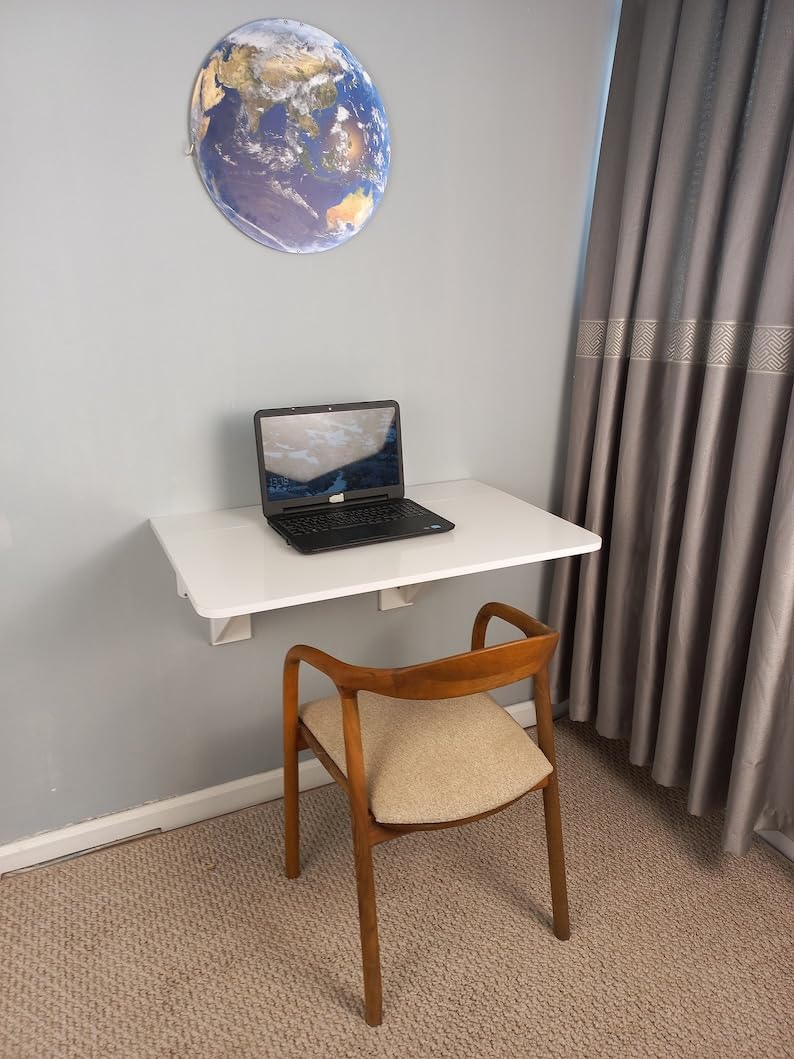 Walnut Wall-Mounted Folding Table with Shelves Q380
