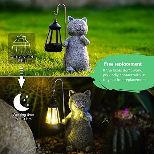 Solar Garden Statue Cat Figurine with Solar Lantern K16278