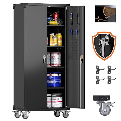 Black 72" H Metal Storage Cabinet with 2 Doors and 4 Adjustable Shelves U96977