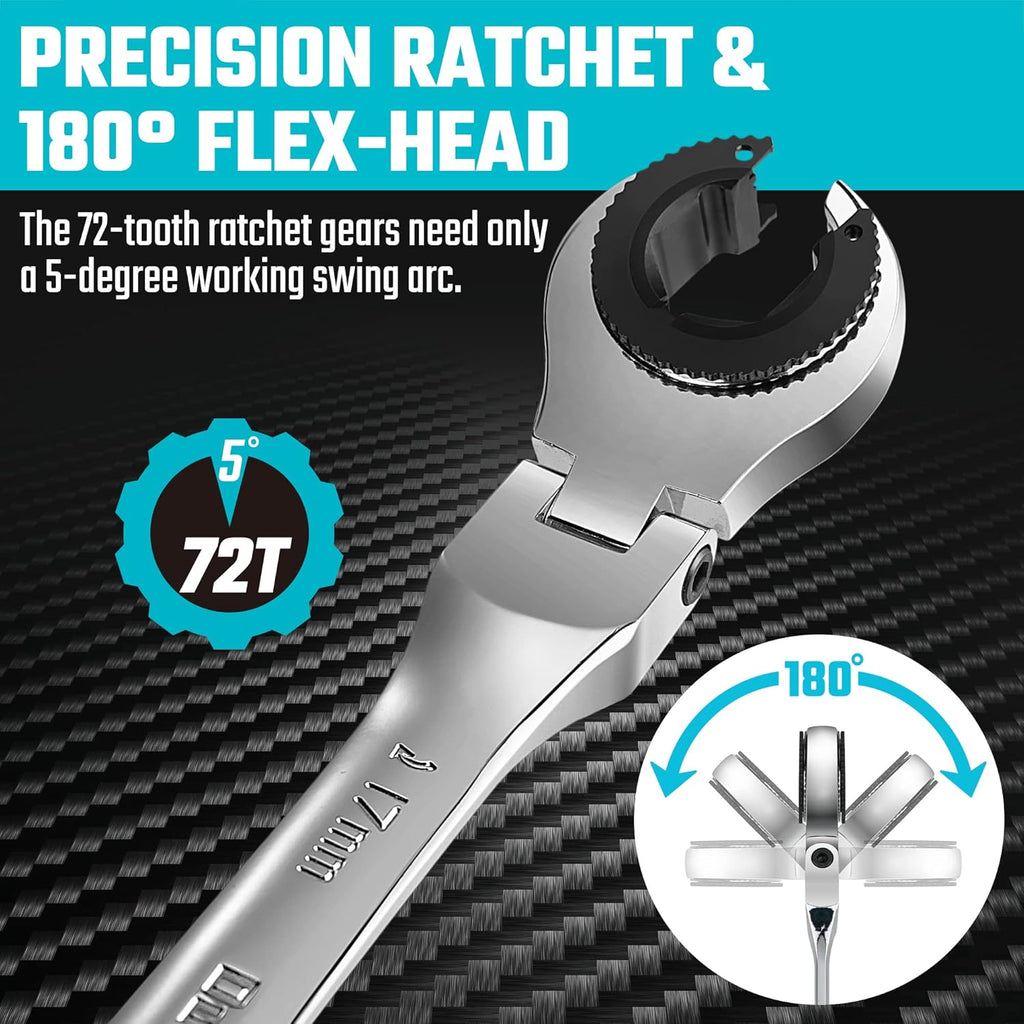 6-Piece Metric Ratcheting Wrench Set with Open Flex-head, 10-17mm, CR-V Steel, with Organizer Bag H70268
