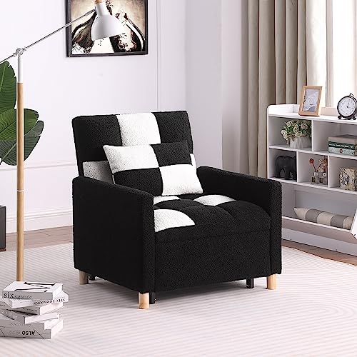 Adjustable Velvet Sleeper Sofa Chair Bed with Pillow V8455