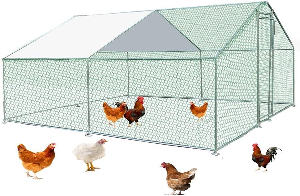 Metal Chicken Coop Cage with Waterproof Roof Shade Cover Large Chicken Run Coop Hen House Rabbit Cage Backyard Poultry Enclosure with Lockable Doors F448137