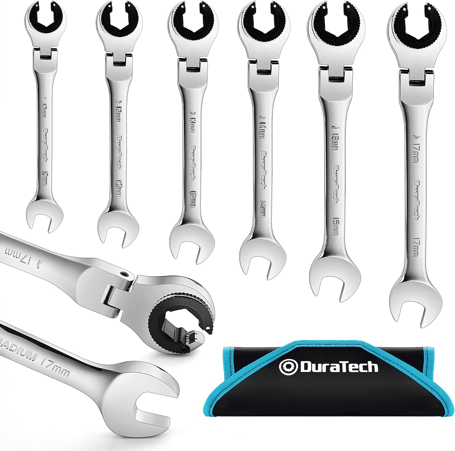 6-Piece Metric Ratcheting Wrench Set with Open Flex-head, 10-17mm, CR-V Steel, with Organizer Bag H70268