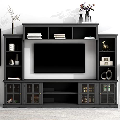 White TV Stand with Storage Bridge and Glass Door Cabinet X2391