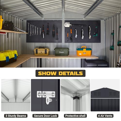 8 x 12 FT Metal Outdoor Storage Shed Black U62580