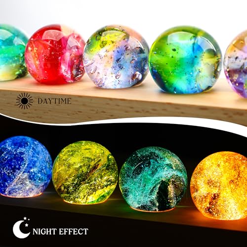 7 Pcs Crystal Glass Decorative Ball Set with LED Wooden Base X3427