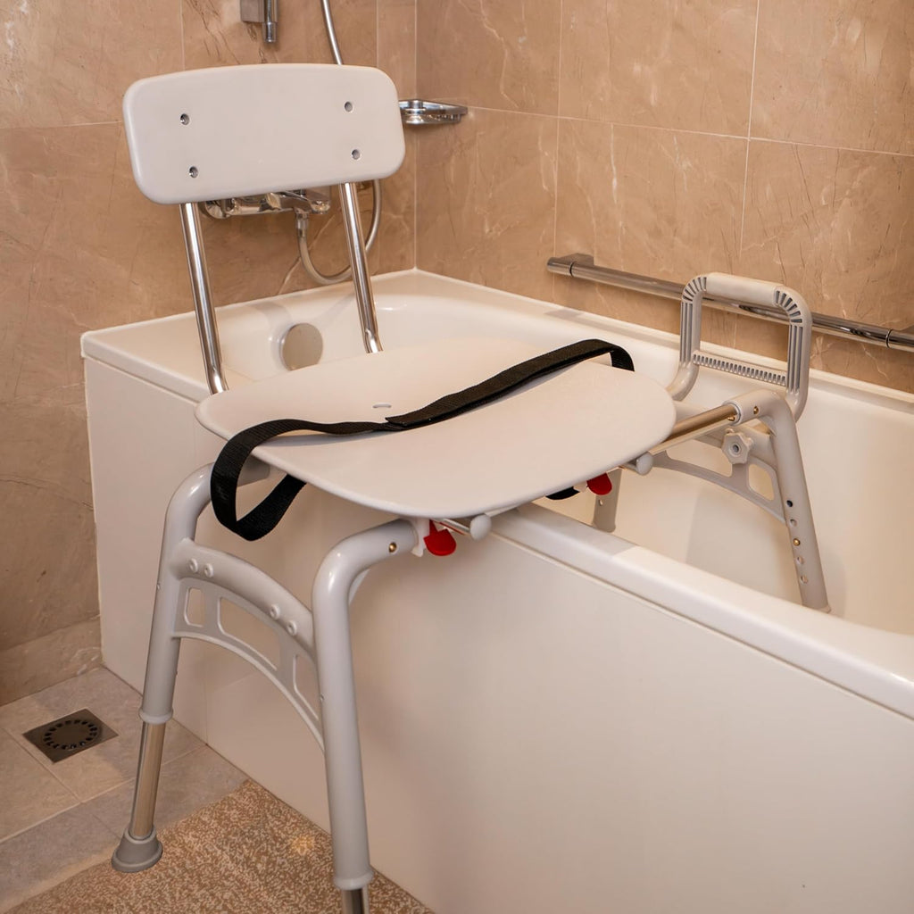 Sliding Transfer Bench & Tub Shower Chair with Interchangeable Arm Rest, Height Adjustable, High Weight Capacity up to 350 LBs U564813