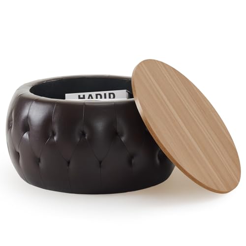 Velvet Round Storage Ottoman with Wooden Lid P118958