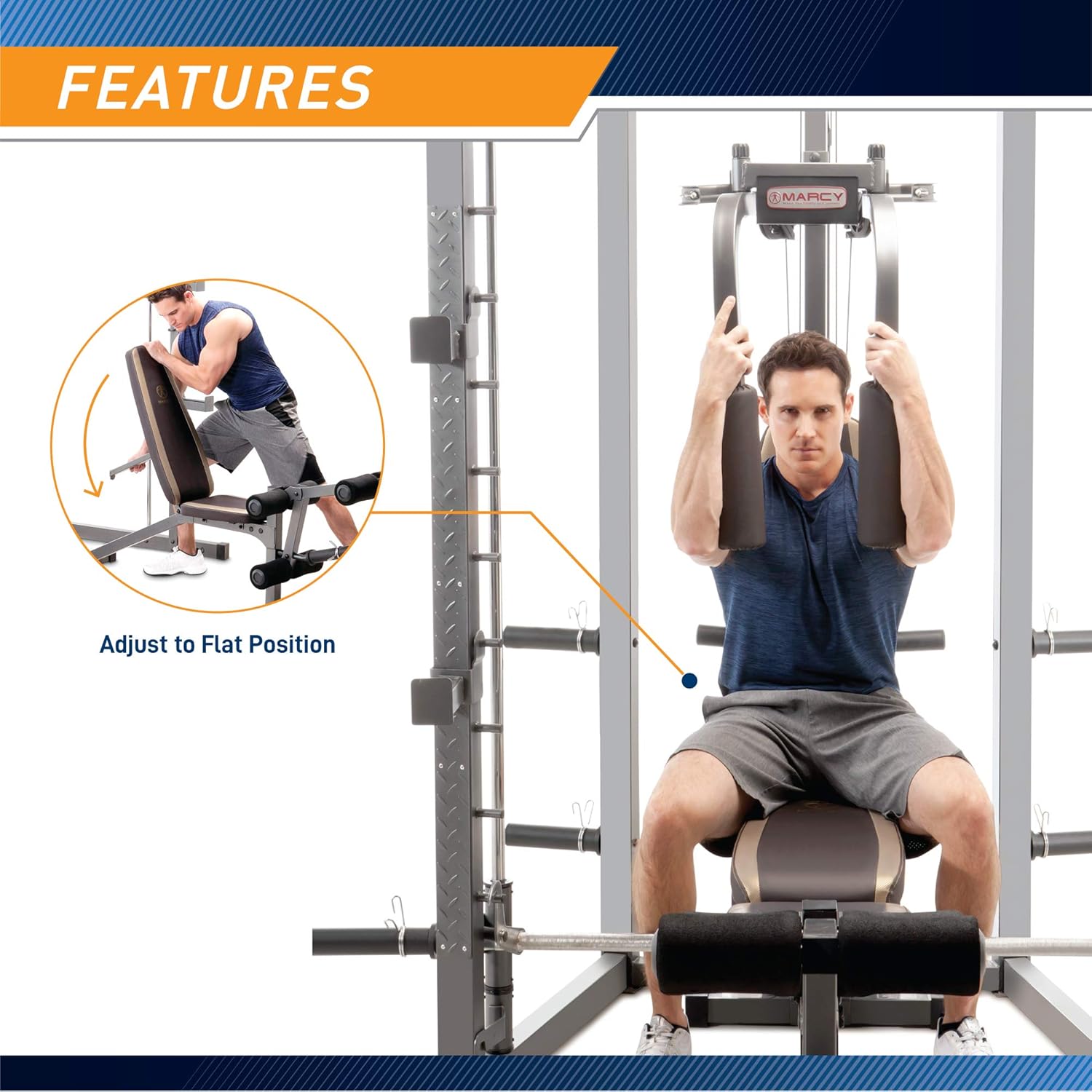 Smith Cage Machine with Workout Bench and Weight Bar Home Gym Equipment T5464