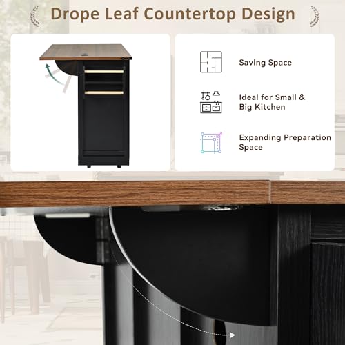 White Farmhouse Kitchen Island with Power Outlet and Drop Leaf B691