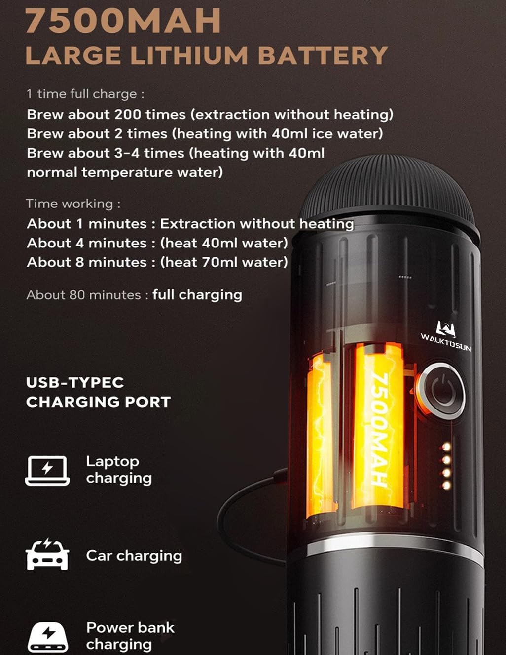 Black Portable Electric Espresso Coffee Maker with 19 Bar Pressure E808824