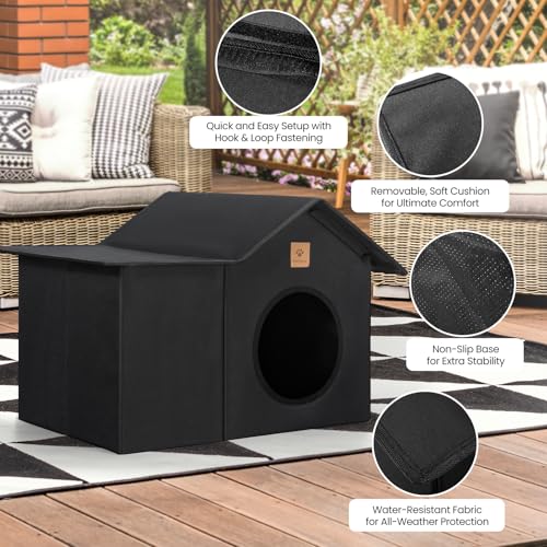 Weatherproof Insulated Outdoor Cat House with Oxford Fabric S3444