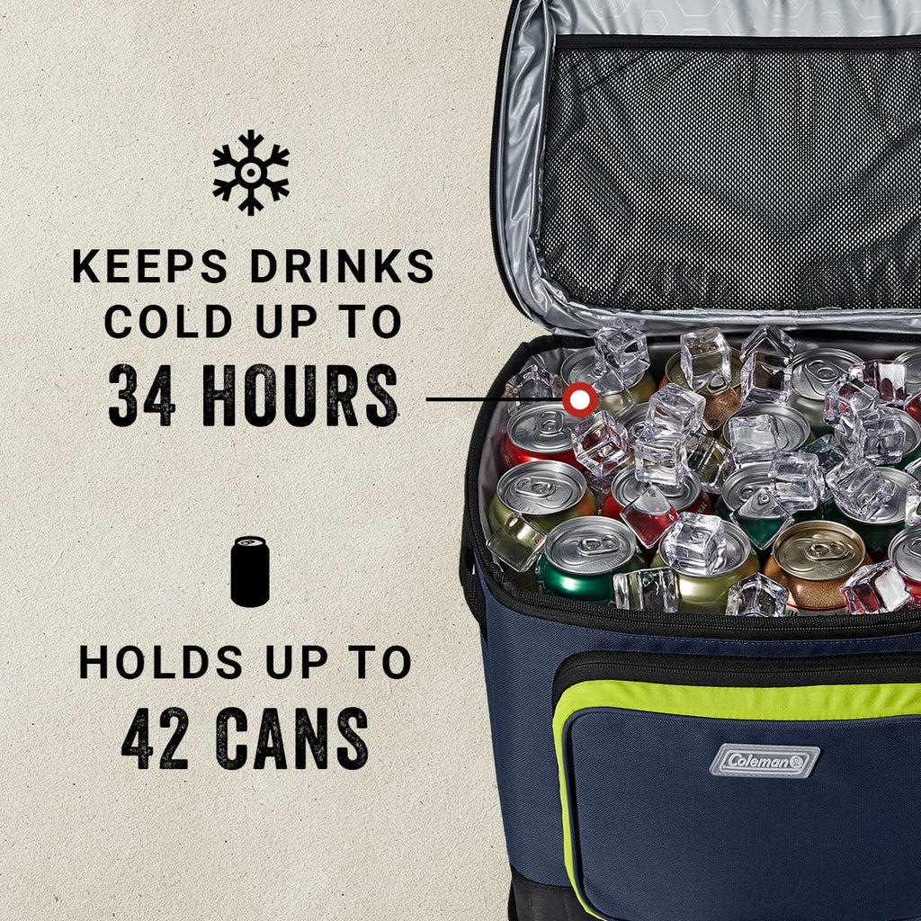 42 Cans Soft Sided Cooler with Wheels Blue Y7755