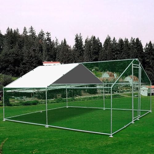 Metal Chicken Coop Cage with Waterproof Roof Shade Cover Large Chicken Run Coop Hen House Rabbit Cage Backyard Poultry Enclosure with Lockable Doors F448137