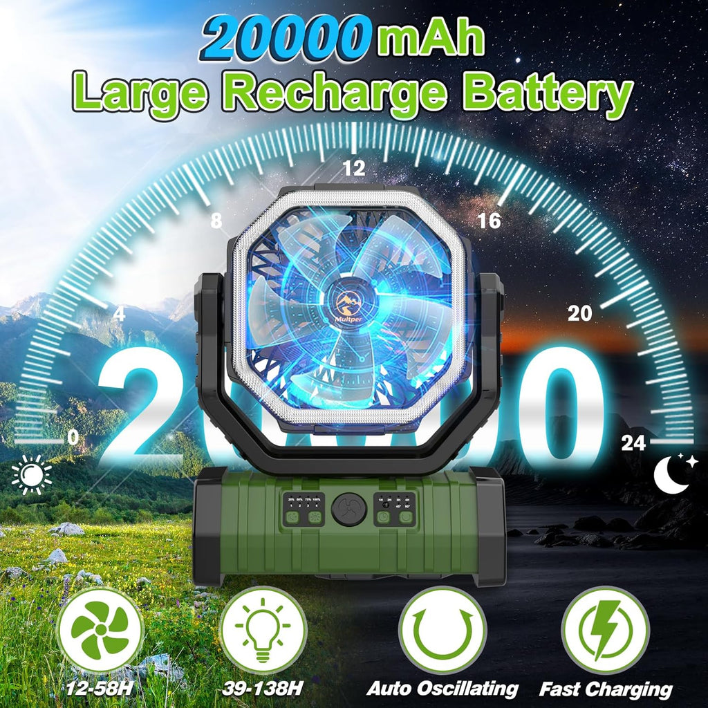 20000mAh Rechargeable Portable Camping Fan with LED Lantern T8543