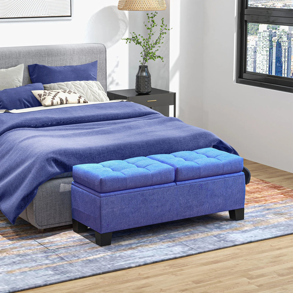 Blue Upholstered Bench with Steel Frame Q226